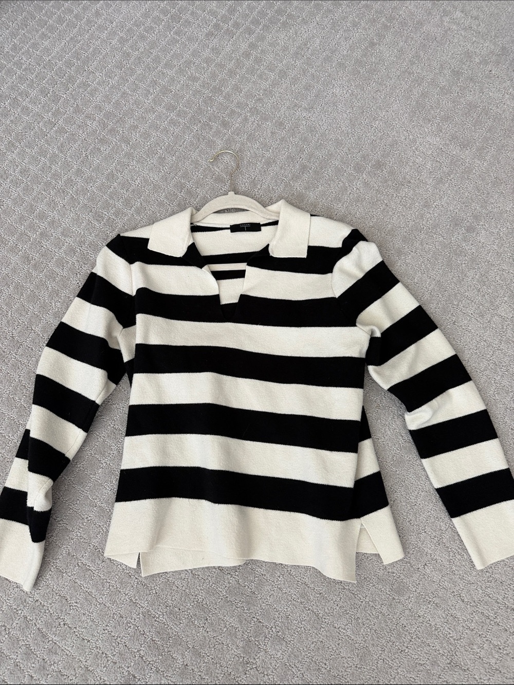 Tahari Black and White Striped V-Neck Sweater